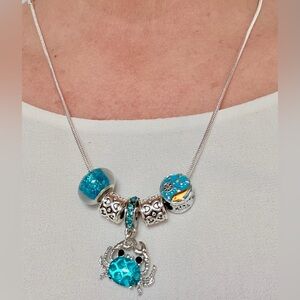 925 silver Necklace-turquoise pendant,silver beads,glass bead,enamel bead.26”